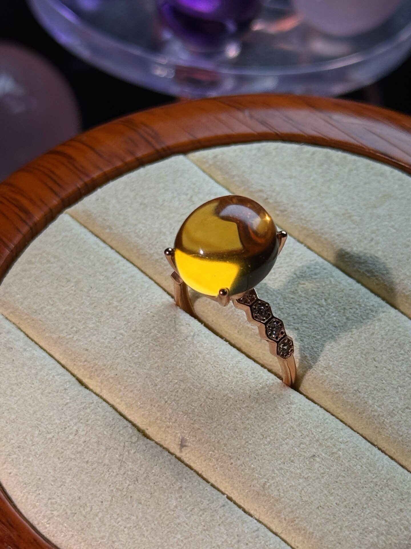 巴西黄水晶蛋面戒指925银镶嵌 活口 尺寸13.4-12mm