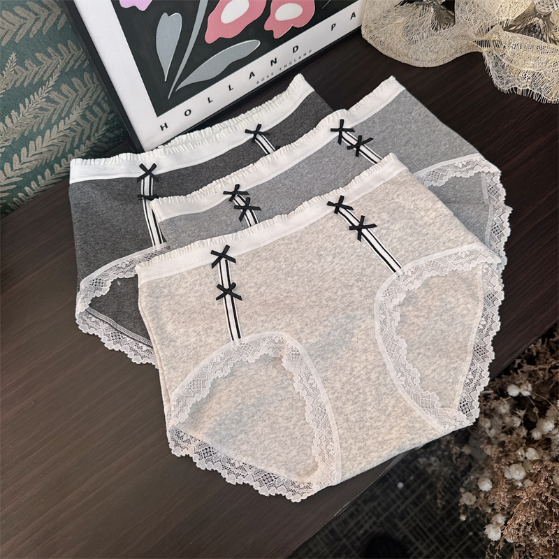 甜美韩系蝴蝶结 舒适A类纯棉时尚透气蕾丝边三角内裤女中腰包臀