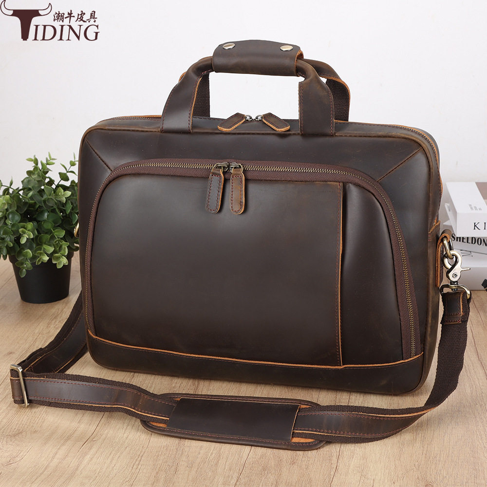 潮牛头层牛皮男横款单肩手提包复男士包袋