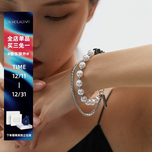 潮woo专属ROADLATIVE原创设计国潮黑胆珍珠克莱因蓝钛钢手链男女
