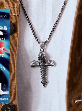 ROADLATIVE鱼骨骷嘻哈钛钢项链