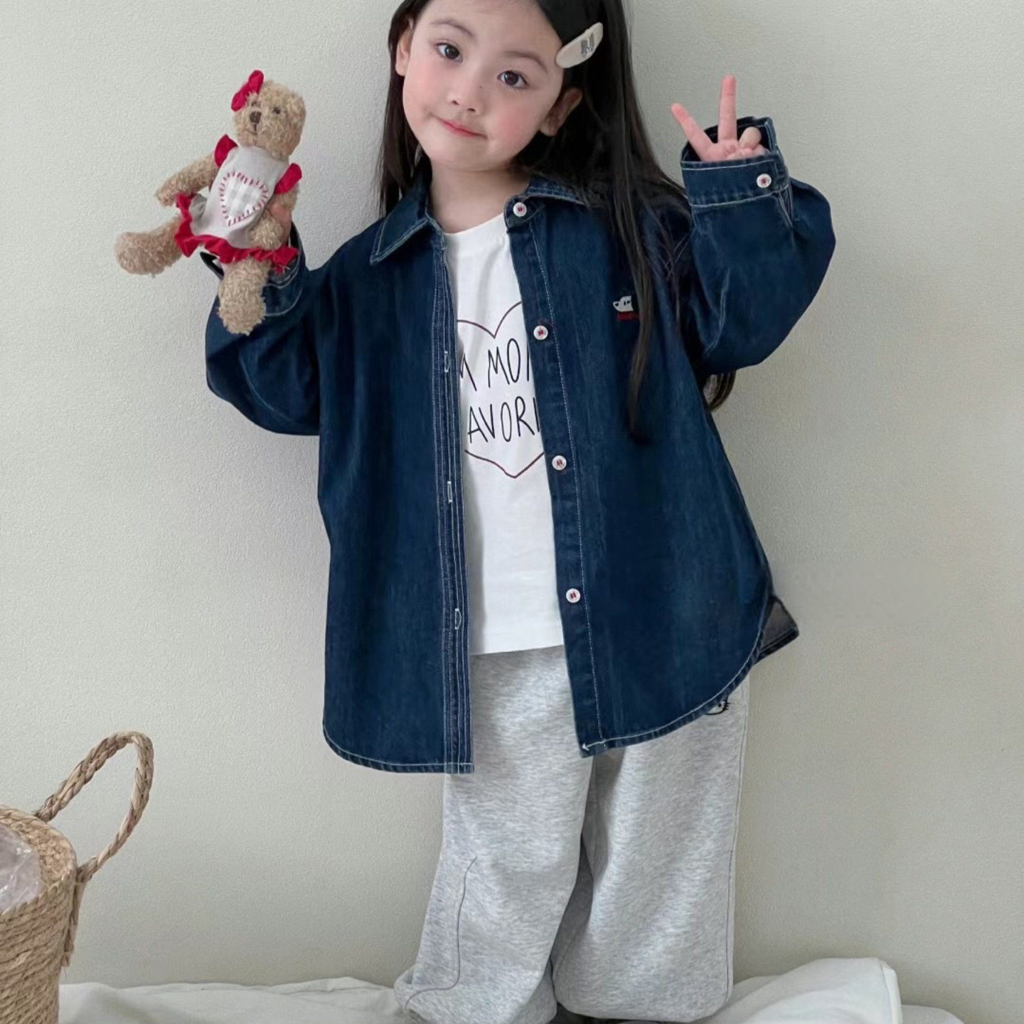 韩系2025春款男女童灰色米奇运动休闲裤中大童束脚卫裤薄款洋气