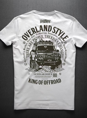 越野江湖短袖t恤男2021新款纯棉印花男装短袖丰田陆地巡洋舰LC80