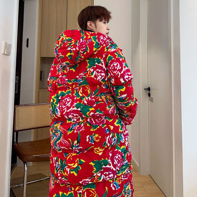 东北大花棉袄男冬季中长款加厚保暖潮牌军大大衣零下2025棉服外套