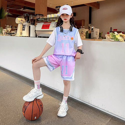 女童篮球服套装定制印名字