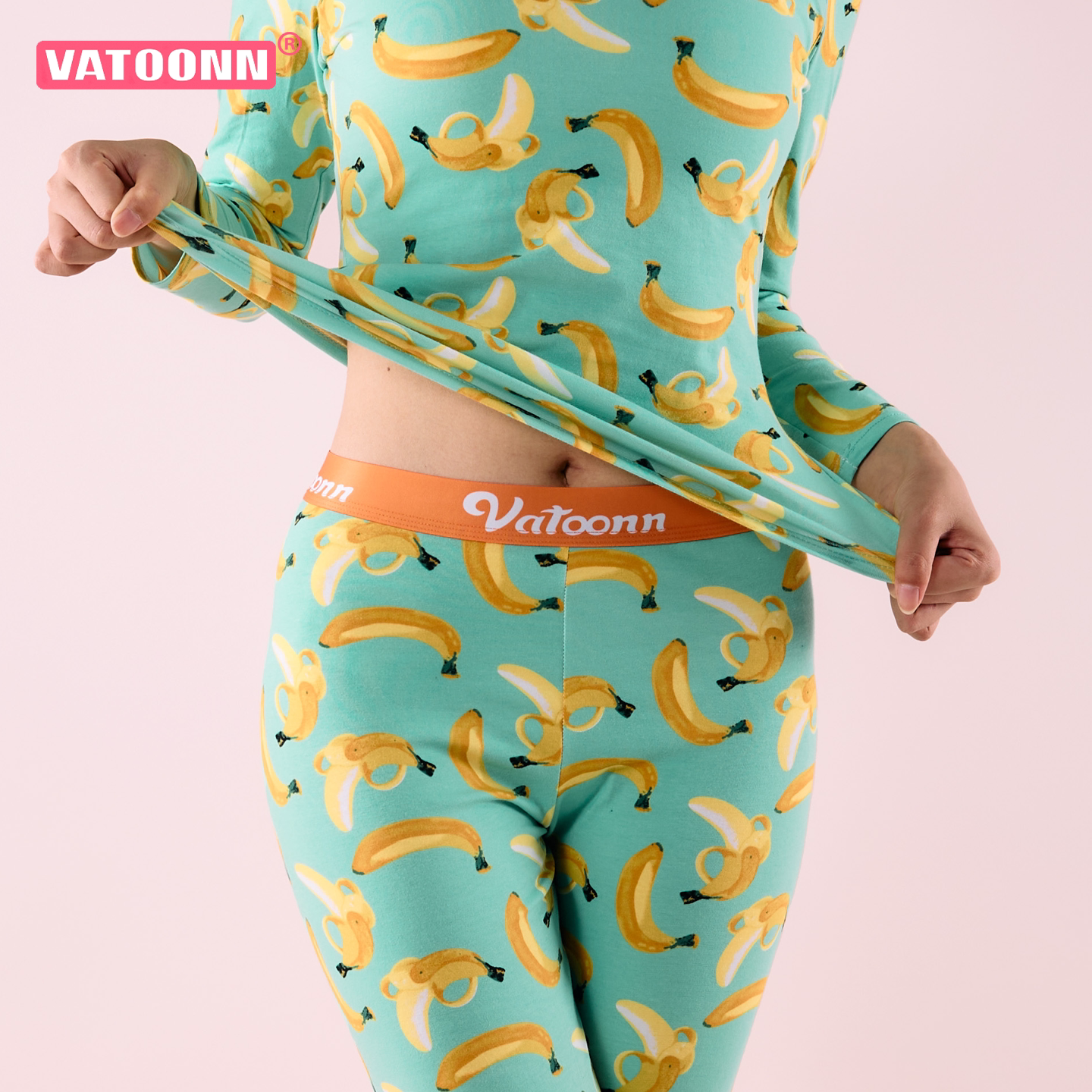 女士保暖套装纯棉秋衣秋裤打底衫紧身大码中腰收腹长裤印花秋冬款