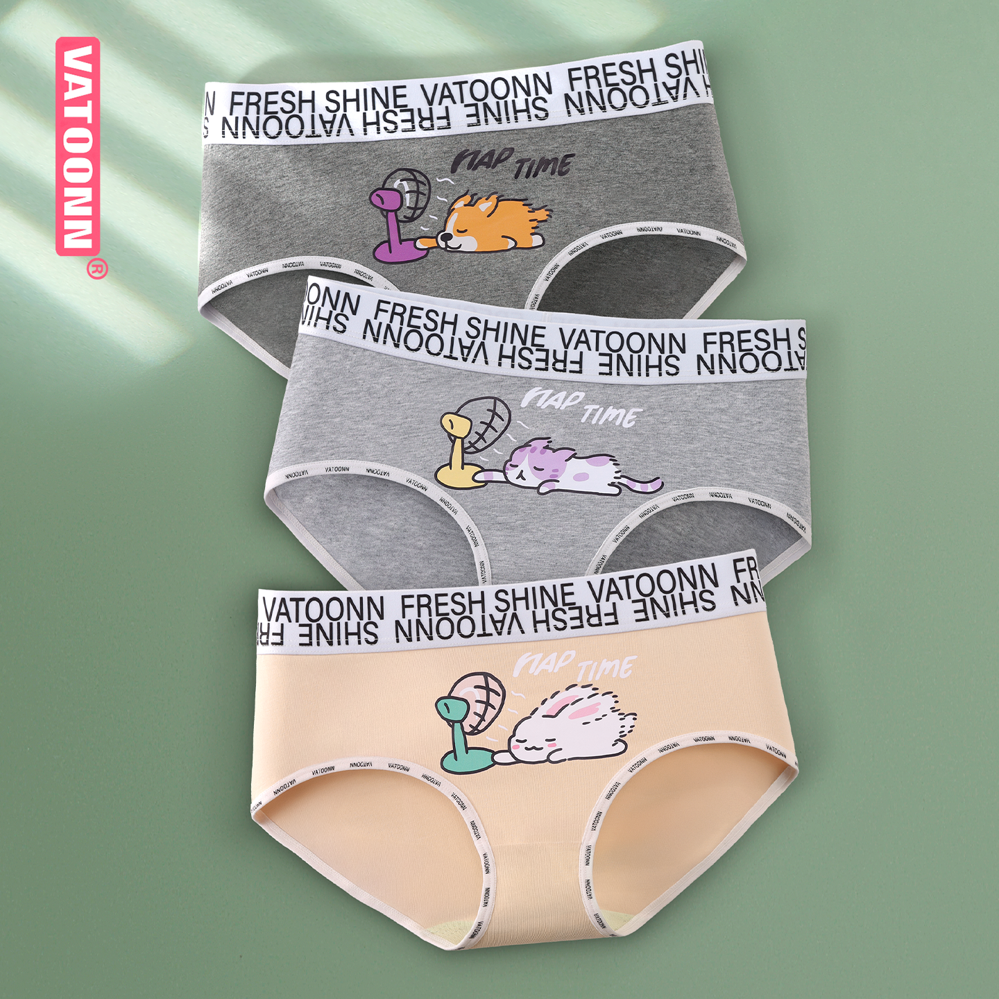 卡通印花女士内裤纯棉中腰包臀