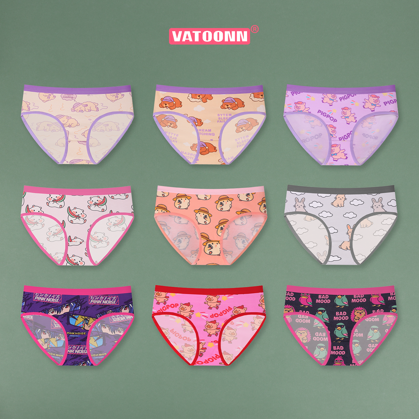 可爱动物印花女纯棉内裤大码中腰舒适透气不紧勒包臀防卷边三角裤,女士内衣/男士内衣/家居服,女三角裤,淘宝优惠券,粉丝福利购,淘宝优惠卷