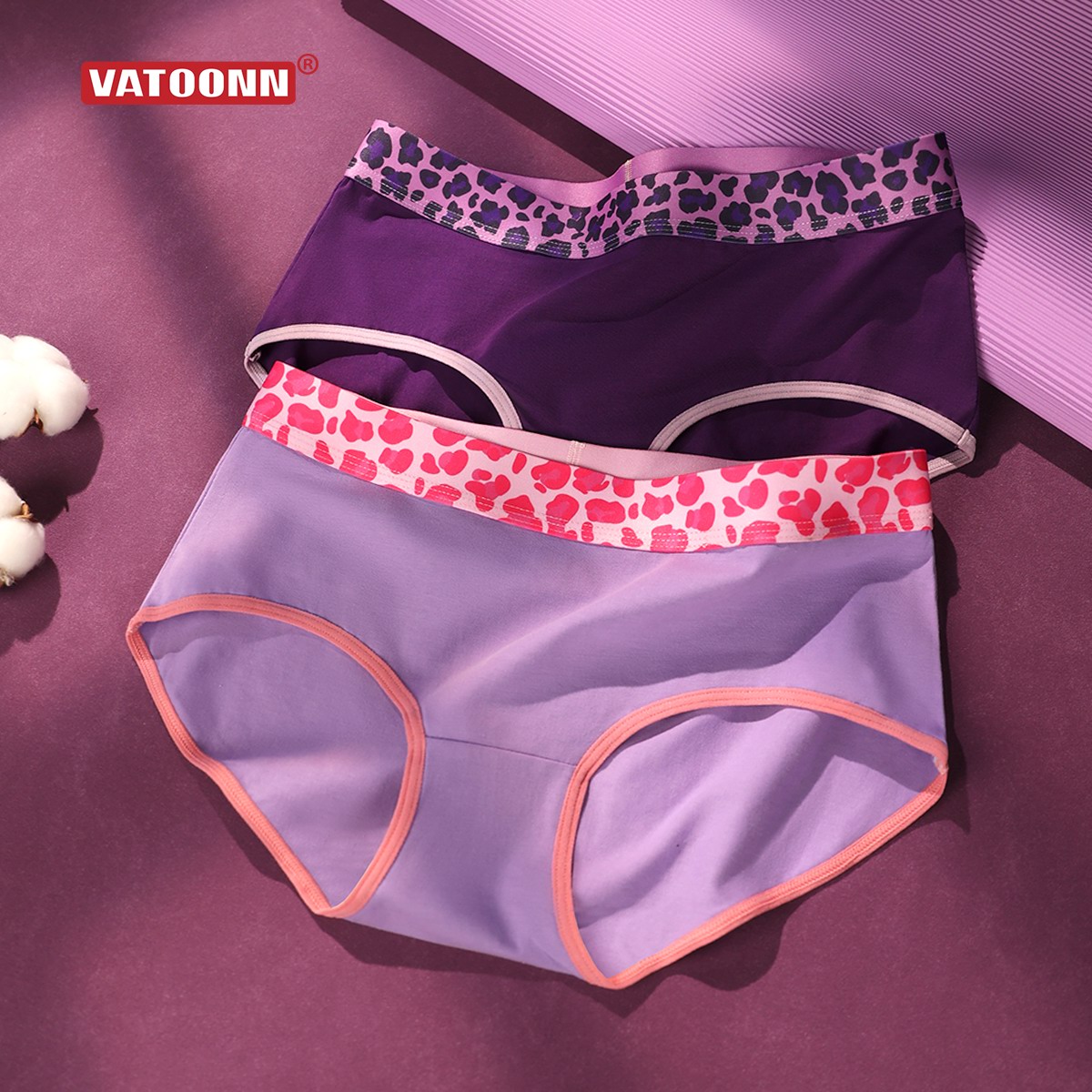 花佃品色女中腰三角内裤纯棉豹纹