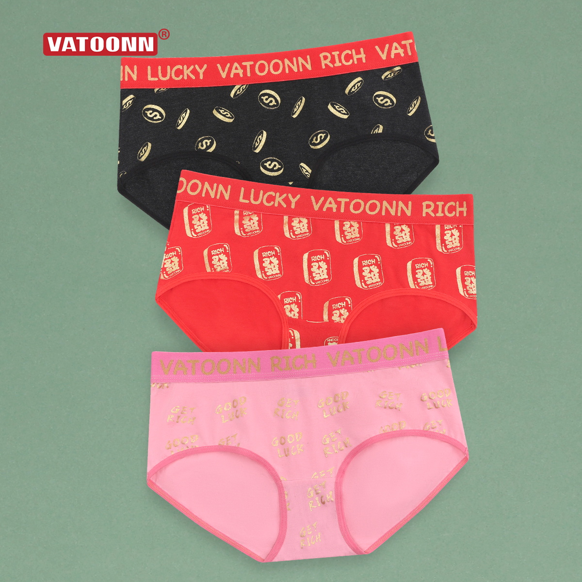 新年福财印花女纯棉中腰三角内裤