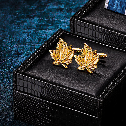 金色叶子袖扣KFLK免费刻字写贺卡