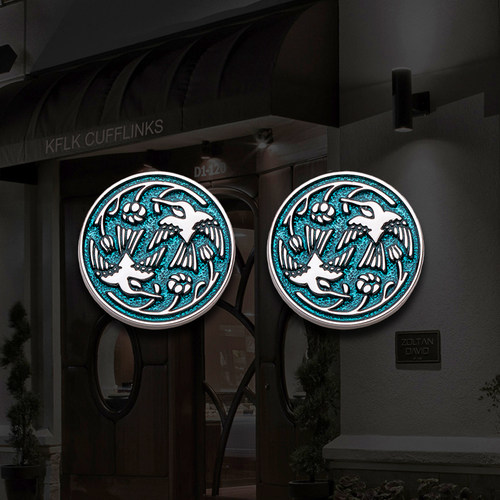 KFLK金属国风设计比翼双飞雀袖扣