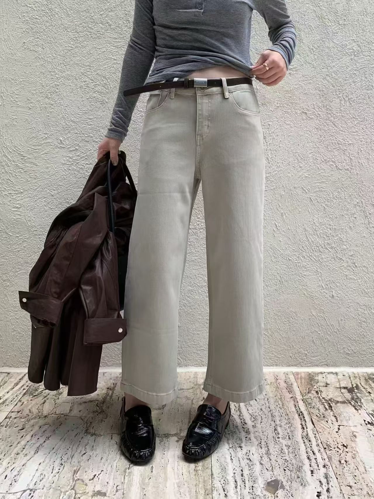 小个子福音~2026秋新品四面弹法棍裤女高腰九分直筒裤弹力牛仔裤