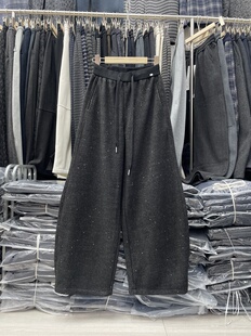 蒂娜尚品加绒加厚弯刀裤女冬季高腰显瘦阔腿裤宽松休闲长裤香蕉裤