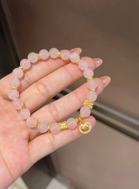 足金点钻有钱花吊坠+足金盘缠！整套足金配件 ！天然粉水晶手串