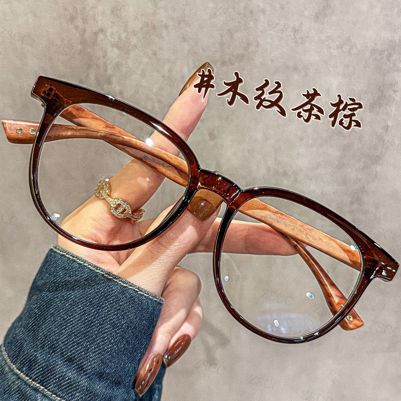 复古茶色超轻TR90圆框老花镜