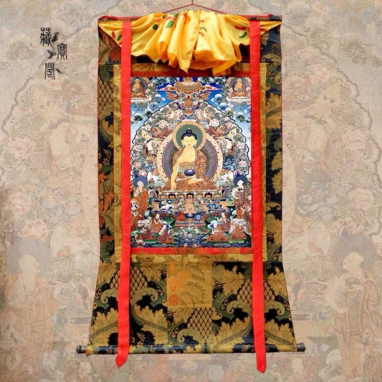 尼泊尔棉布矿物颜料佛像藏式释迦牟尼佛唐卡挂画手工装饰画可描金