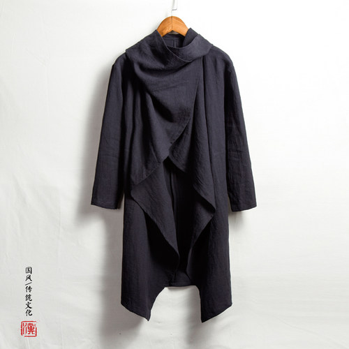 古风春季苎麻半高领禅修服披风