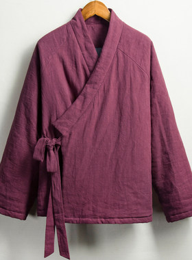 加厚保暖棉衣复古斜襟交领禅服