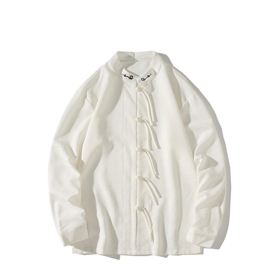 立领长袖民族风刺绣花衬衫男开衫