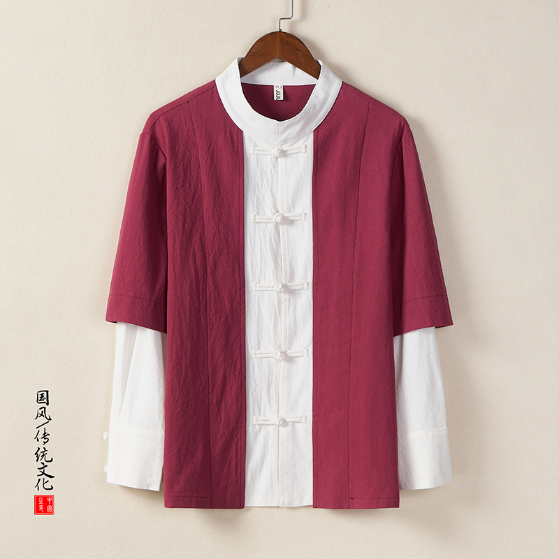新中式假两件唐装男中山装衬衣潮