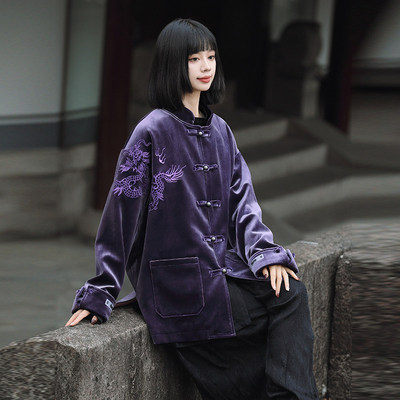 立领秋冬季龙刺绣男女情侣装夹克