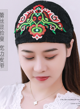 民族风刺绣薄款透气包头巾头带女