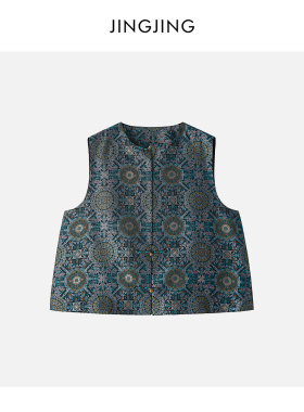 JINGJING2026新款“蓝金八达晕”桑蚕丝螺钿工艺精致铜扣国风马甲