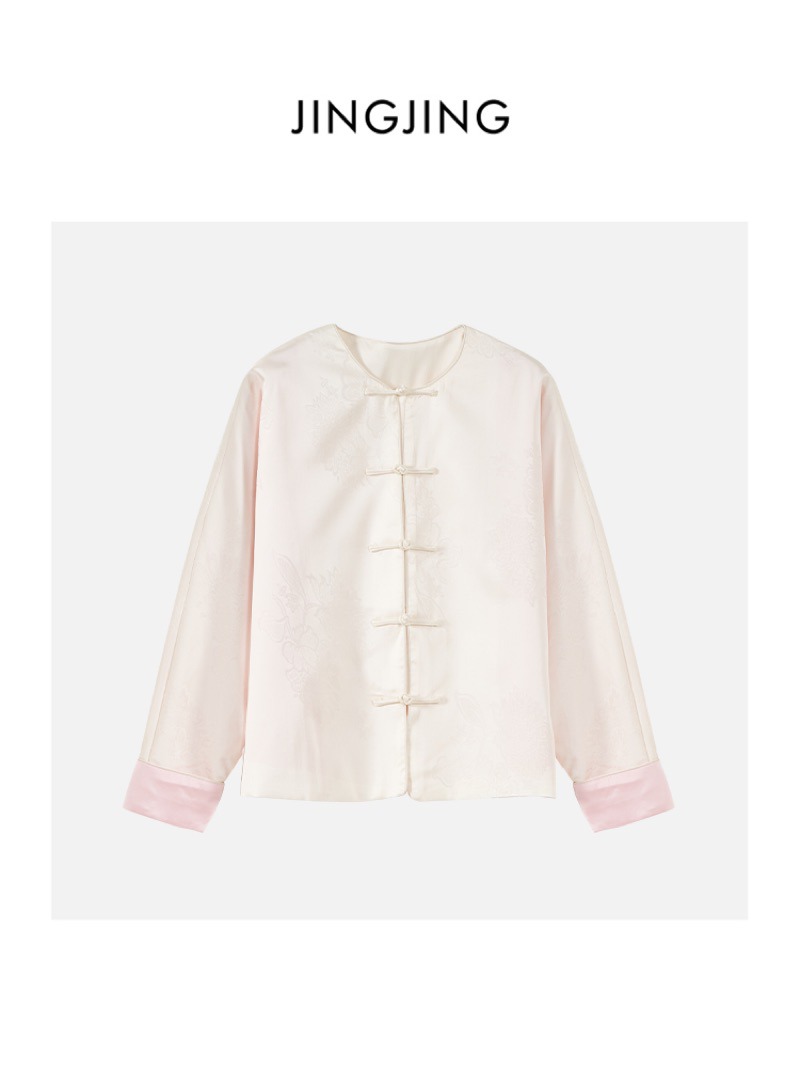 JINGJING2024春夏“芙蓉”亲肤舒适 细腻 人丝提花中式上衣