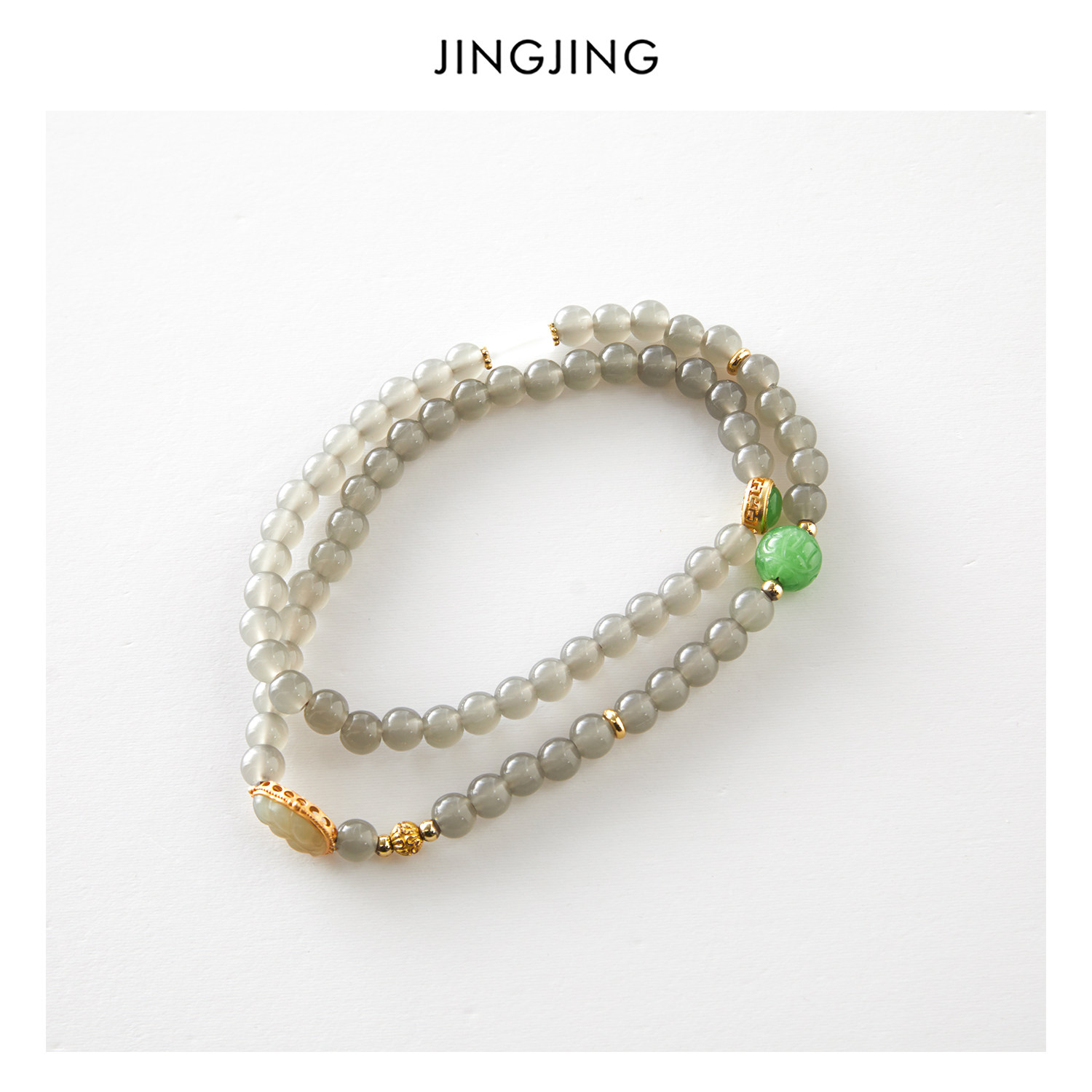 JINGJING"半盏沉香"新中式浅色东陵珠素雅复古禅韵百搭饰品项链