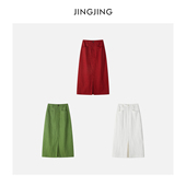 多巴胺色透气直筒半裙 100亚麻夏季 JINGJING2025新款 彩色情书