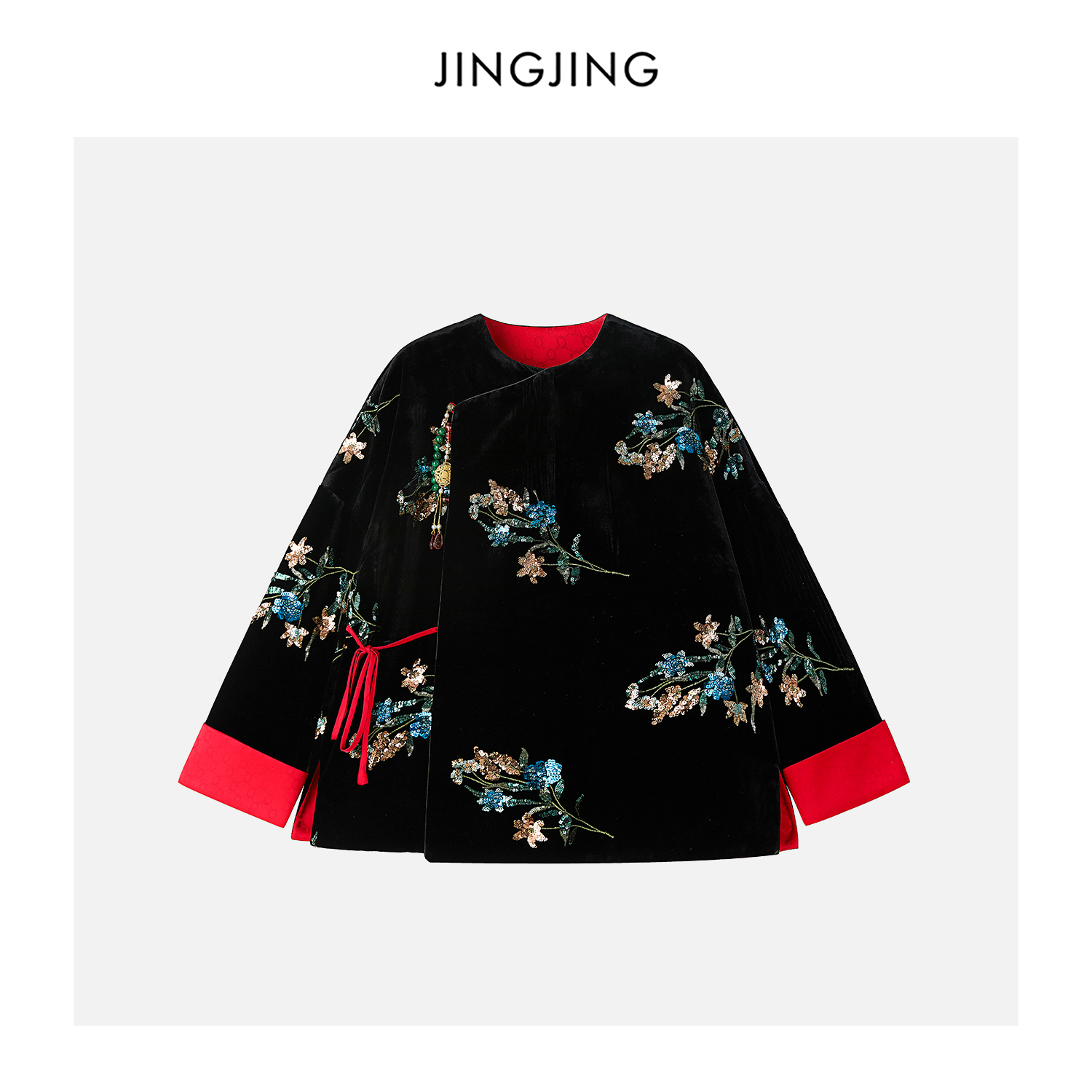 丝绒上衣亮片吊坠真丝