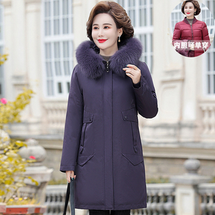 洋气奢华大毛领活里活面加长款过膝盖卡拆卸内胆妈妈装羽绒服奶奶