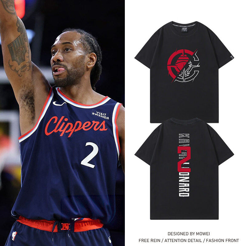 快船队小卡伦纳德2号篮球衣男美式休闲运动训练服宽松纯棉短袖T恤