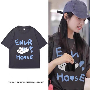 徐若晗同款美式复古卡通短袖t恤女夏季宽松大码慵懒风韩版上衣服