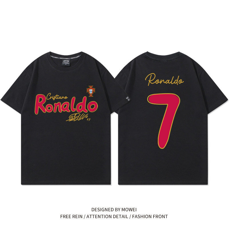 葡萄牙c罗7号足球衣服美式复古ins潮牌T恤男休闲运动宽松短袖夏季