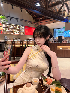 国风缎面旗袍连衣裙无袖 新中式 包臀短裙 花样年华 green大姐姐