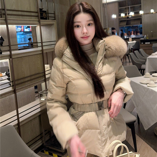 green大姐姐 狐狸毛领显瘦收腰90鸭绒灰色羽绒服秋冬 韩女外套