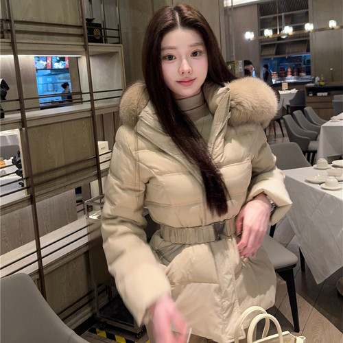 green大姐姐【韩女外套】狐狸毛领显瘦收腰90鸭绒灰色羽绒服秋冬