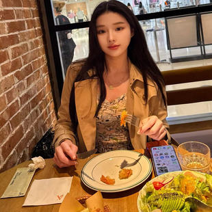 大衣女收腰秋外套韩 英气质翻领短款 green大姐姐 高知长腿风衣