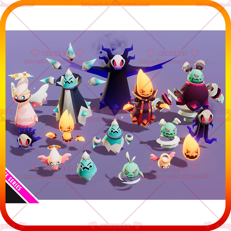 unity3d卡通怪物合集 天使恶魔法师冰柱火焰巫师角色3d模型动画