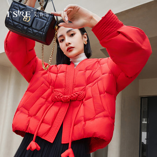 2023新款新中式和尚领短款时尚白鹅绒羽绒服薄款外套012