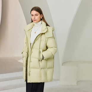 云朵羽绒服女中长款加厚连帽宽松白鸭绒冬季保暖外套322A0