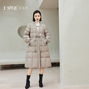 2023新款新中式长款时尚白鹅绒羽绒服薄款外套027