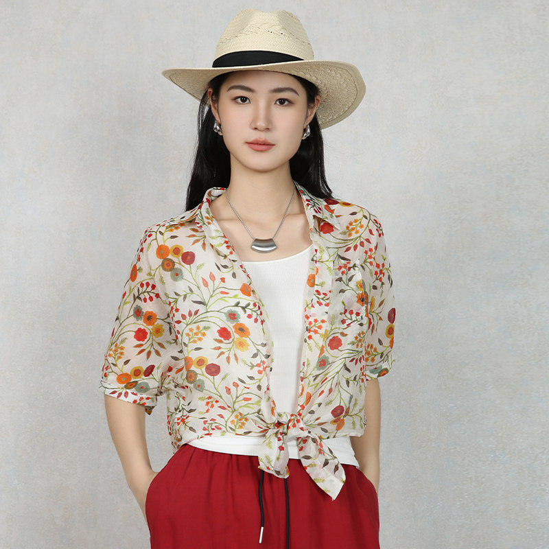 梵凯衬衣女2026夏法式气质中袖燕尾打结衬衫薄款休闲外搭防晒衬衣