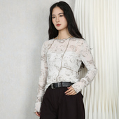女2026春时尚 打底雪纺衫 印花圆领长袖 气质修身 上衣 薄款 梵凯套头衫