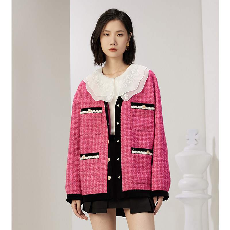 梵凯女外套2024秋粗花呢宽松版粉红色小香风外套高贵气质法式外套,女装/女士精品,短外套,淘宝优惠券,粉丝福利购,淘宝优惠卷