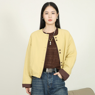 梵凯棉衣女2025冬宽松显瘦圆领双扣撞色夹克棉衣高级感棉衣外套女