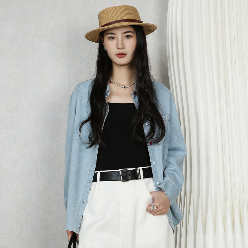 梵凯韩系软牛仔长袖百搭衬衫女图片