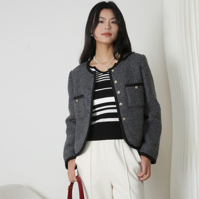 梵凯2025冬气质圆领小香风呢外套